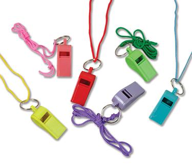 Neon Whistles w/Lanyard<br>1 dozen