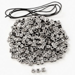 SILVER ABC BEAD KIT 300 BEADS 12YDS CORD PER PACK