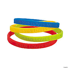 Jesus Loves Me Thin Band Rubber Bracelets<br>24 piece(s)